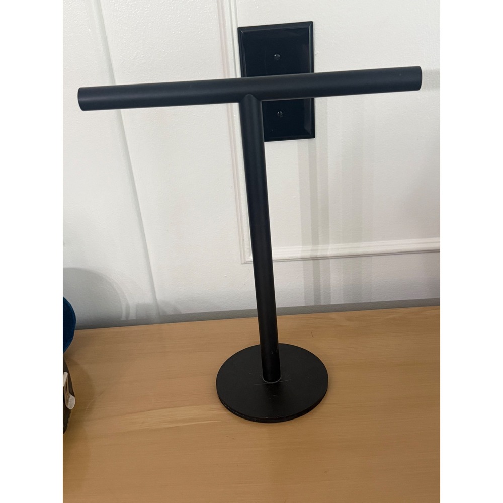 Matte Black Metal T-Bar Stand Necklace Jewelry Organizer Bathroom Towel Holder